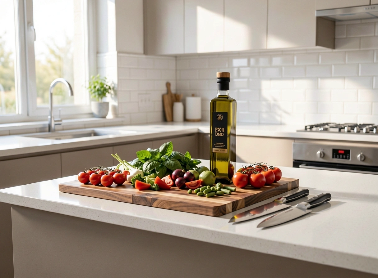 Cucina moderna con ingredienti freschi